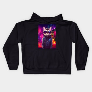 Techno Cat In Japan Neon City Kids Hoodie